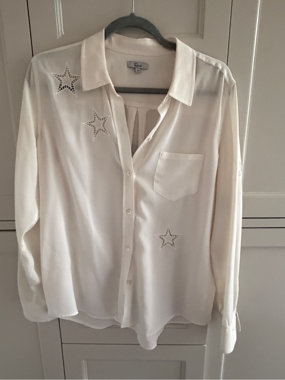 Rails Kate Ivory Eyelet Stars silk Button-Up Blouse Sz M